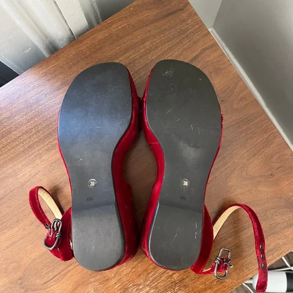 Prada SS 1997 Red Velvet Platforms - Picture 5 of 8